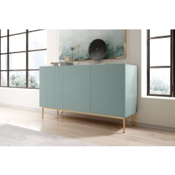 Komoda Nicole 150 cm trzydrzwiowa z ryflowanym frontem - szałwia / złote nóżki - Limitowana oferta